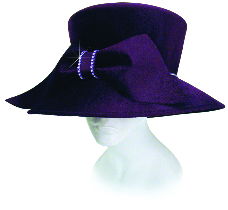 Velvet Medium Brim Hat Trimmed with Rhinestoned Large Bow Co.